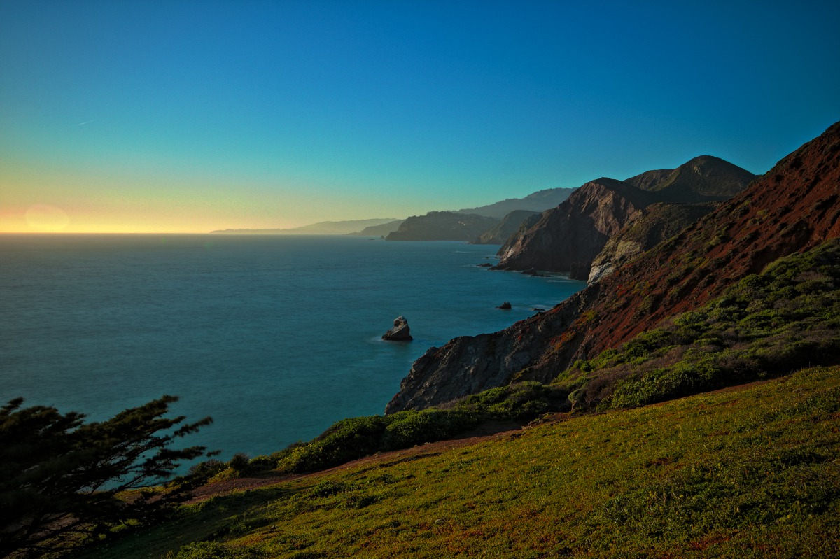 HDR triple exposure composite of the view from Tennessee Point near the Marin Headlands during the golden hour