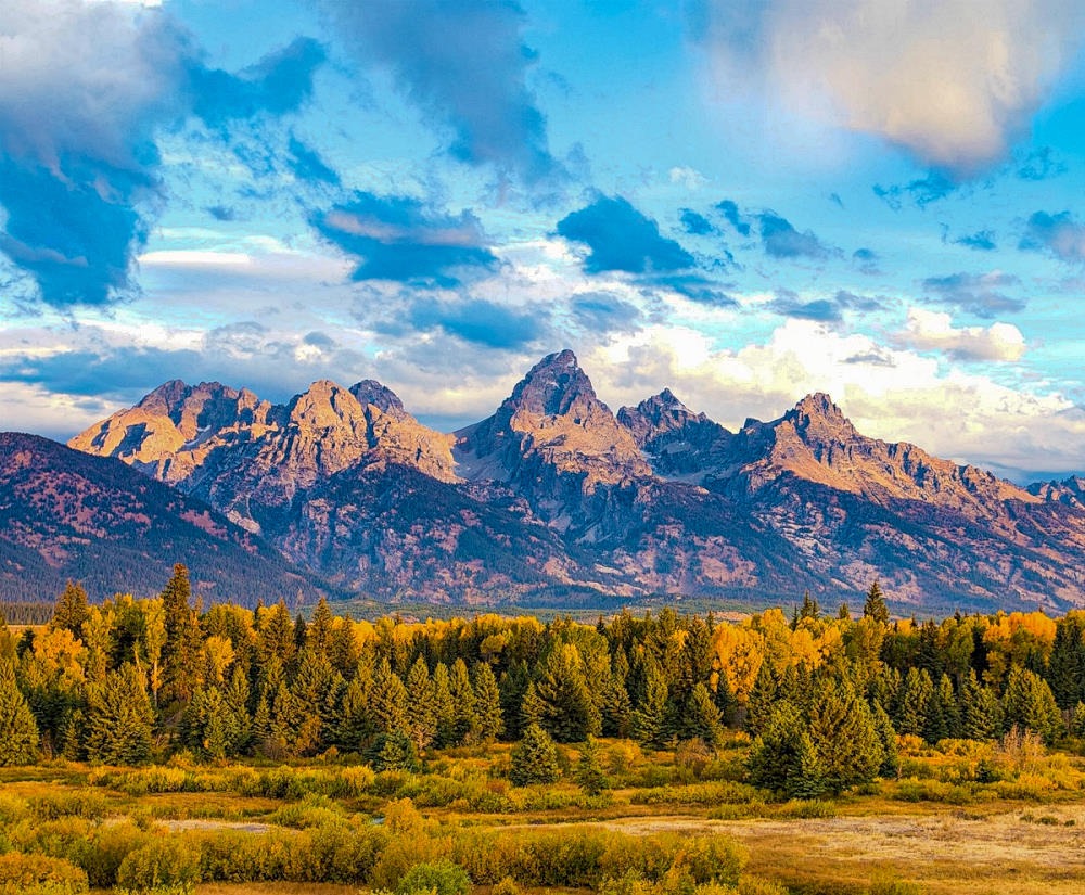 Side lighting brings the Grand Tetons of Wyoming to life.